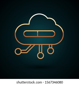 Gold line Internet of things icon isolated on dark blue background. Cloud computing design concept. Digital network connection.  Vector Illustration