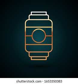 Gold line Japanese paper lantern icon isolated on dark blue background.  Vector Illustration