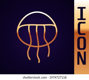 Gold line Jellyfish icon isolated on black background.  Vector