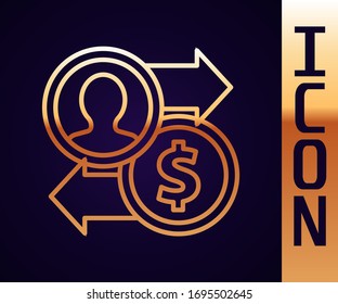 Gold line Job promotion exchange money icon isolated on black background. Success, achievement, motivation business symbol, growth.  Vector Illustration