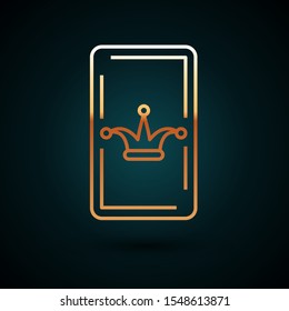 Gold line Joker playing card icon isolated on dark blue background. Casino gambling.  Vector Illustration