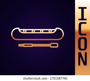 Gold line Kayak and paddle icon isolated on black background. Kayak and canoe for fishing and tourism. Outdoor activities.  Vector Illustration