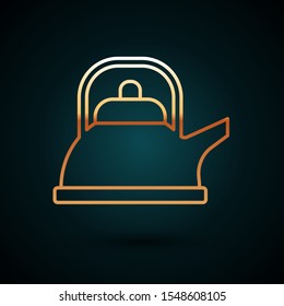 Gold line Kettle with handle icon isolated on dark blue background. Teapot icon.  Vector Illustration