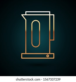 Gold line Kettle with handle icon isolated on dark blue background. Teapot icon.  Vector Illustration