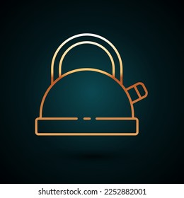 Gold line Kettle with handle icon isolated on dark blue background. Teapot icon.  Vector