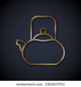 Gold line Kettle with handle icon isolated on black background. Teapot icon.  Vector
