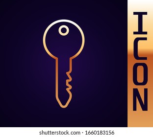 Gold line Key icon isolated on black background.  Vector Illustration
