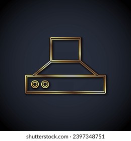Gold line Kitchen extractor fan icon isolated on black background. Cooker hood. Kitchen exhaust. Household appliance.  Vector