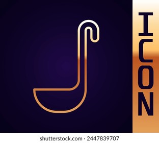 Gold line Kitchen ladle icon isolated on black background. Cooking utensil. Cutlery spoon sign.  Vector