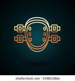 Gold line Knee pads icon isolated on dark blue background. Extreme sport. Sport equipment. Skateboarding, bicycle, roller skating protective gear.  Vector Illustration