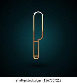 Gold line Knife icon isolated on dark blue background. Cutlery symbol.  Vector Illustration
