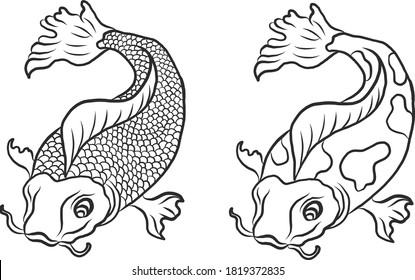 Gold line Koi fish vector for printing on shirt on isolated white background.