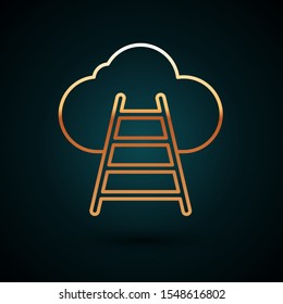 Gold line Ladder leading to cloud icon isolated on dark blue background. Stairs leading to the cloud.  Vector Illustration