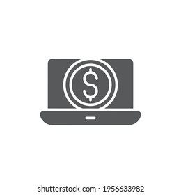 Gold line Laptop with dollar symbol icon isolated on dark blue background. Online shopping concept. Earnings in the Internet, marketing.