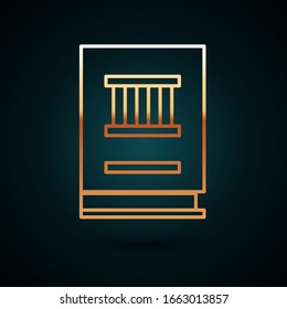Gold Line Law book Symbol einzeln auf dunkelblauem Hintergrund. Rechtsrichterbuch. Urteilskonzept. Vektorillustration-Illustration