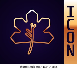 Gold line Leaf icon isolated on black background. Leaves sign. Fresh natural product symbol.  Vector Illustration