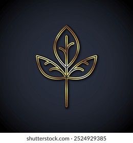 Gold line Leaf icon isolated Gold line background. Leaves sign. Fresh natural product symbol.  Vector
