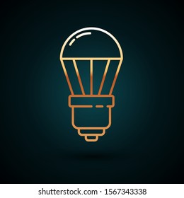 Gold line LED light bulb icon isolated on dark blue background. Economical LED illuminated lightbulb. Save energy lamp.  Vector Illustration