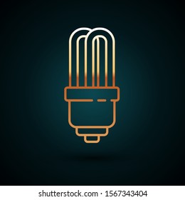 Gold line LED light bulb icon isolated on dark blue background. Economical LED illuminated lightbulb. Save energy lamp.  Vector Illustration