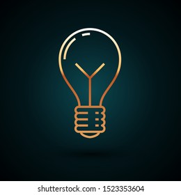 Gold line Light bulb with concept of idea icon isolated on dark blue background. Energy and idea symbol. Inspiration concept.  Vector Illustration