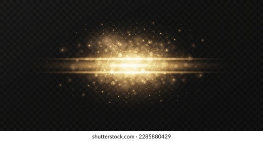 Gold line of light. Magic glow, particles of light, sparks. Glowing line.