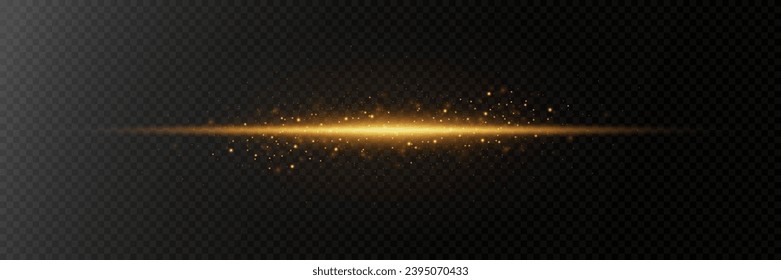 Gold line of light. Magic glow, particles of light, sparks. Glowing line png. Vector image.	
