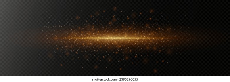 Gold line of light. Magic glow, particles of light, sparks. Glowing line png. Vector image.