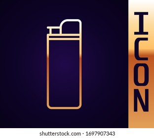 Gold line Lighter icon isolated on black background.  Vector Illustration