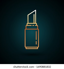 Gold line Lipstick icon isolated on dark blue background. 8 March. International Happy Women Day.  Vector Illustration