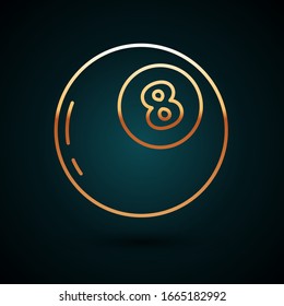 Línea de oro bola mágica de predicciones para el icono de toma de decisiones aislado en fondo azul oscuro. Balón de cristal. Ilustración vectorial