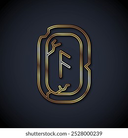 Gold line Magic runes icon isolated on black background.  Vector