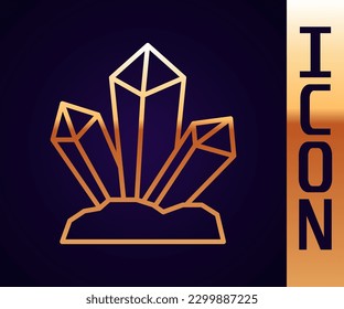 Gold line Magic stone icon isolated on black background. Fantasy crystal. Jewelry gem for game.  Vector