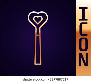 Gold line Magic wand icon isolated on black background. Star shape magic accessory. Magical power.  Vector