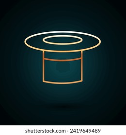 Gold line Magician hat icon isolated on dark blue background. Magic trick. Mystery entertainment concept.  Vector Illustration