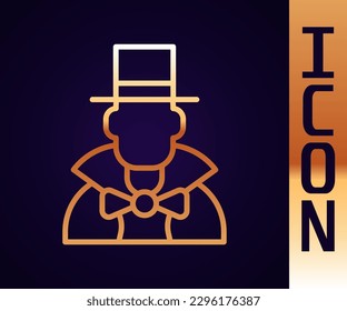 Gold line Magician icon isolated on black background.  Vector