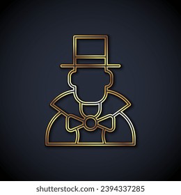 Gold line Magician icon isolated on black background.  Vector