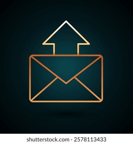 Gold line Mail and e-mail icon isolated on dark blue background. Envelope symbol e-mail. Email message sign.  Vector