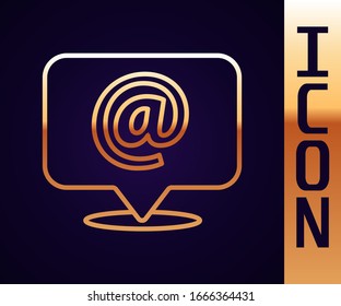 Gold line Mail and e-mail on speech bubble icon isolated on black background. Envelope symbol e-mail. Email message sign.  Vector Illustration