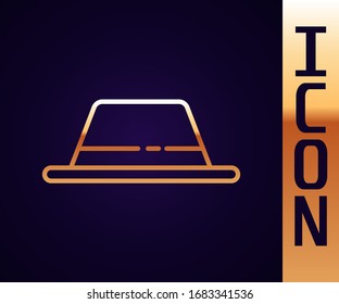 Gold line Man hat with ribbon icon isolated on black background.  Vector Illustration
