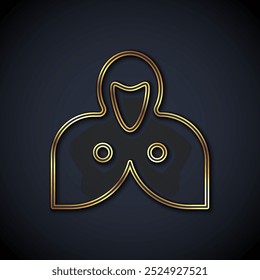 Gold line Mantle, cloak, cape icon isolated on black background. Magic cloak of mage, wizard and witch for halloween design.  Vector