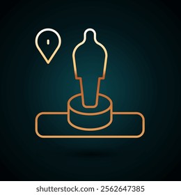 Gold line Map pin and monument icon isolated on dark blue background. Navigation, pointer, location, map, gps, direction, place, compass, search concept.  Vector