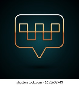 Gold line Map pointer with taxi icon isolated on dark blue background. Location symbol.  Vector Illustration