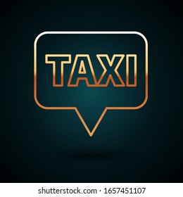 Gold line Map pointer with taxi icon isolated on dark blue background. Location symbol.  Vector Illustration