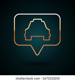 Gold line Map pointer with taxi icon isolated on dark blue background. Location symbol.  Vector Illustration