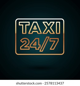 Gold line Map pointer with taxi icon isolated on dark blue background. Location symbol.  Vector