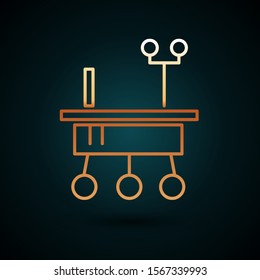 Gold line Mars rover icon isolated on dark blue background. Space rover. Moonwalker sign. Apparatus for studying planets surface.  Vector Illustration