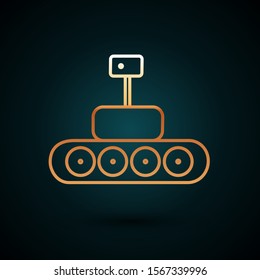 Gold line Mars rover icon isolated on dark blue background. Space rover. Moonwalker sign. Apparatus for studying planets surface.  Vector Illustration