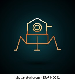 Gold line Mars rover icon isolated on dark blue background. Space rover. Moonwalker sign. Apparatus for studying planets surface.  Vector Illustration