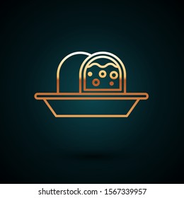 Gold line Marzipan sponge cake icon isolated on dark blue background. Merry Christmas and Happy New Year.  Vector Illustration