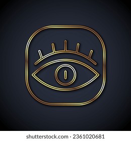 Gold line Masons symbol All-seeing eye of God icon isolated on black background. The eye of Providence in the triangle.  Vector